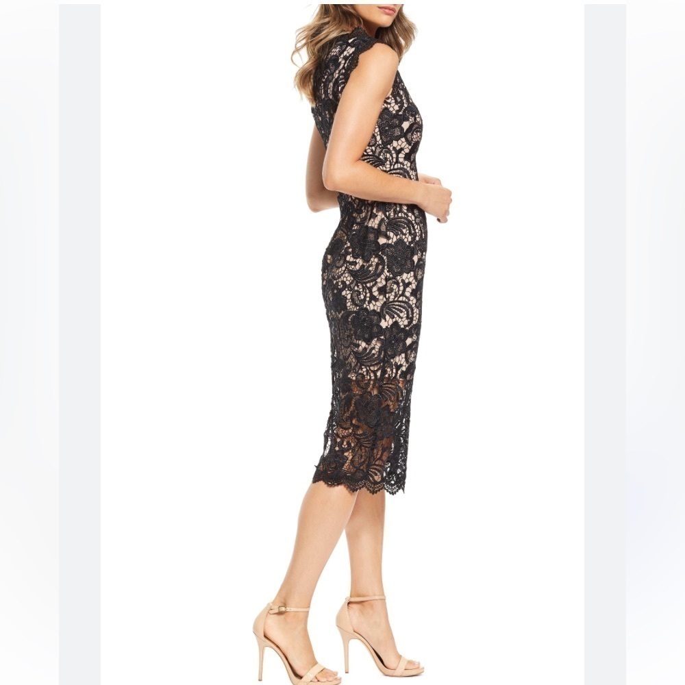 Black lace Body-con Dress with nude slip